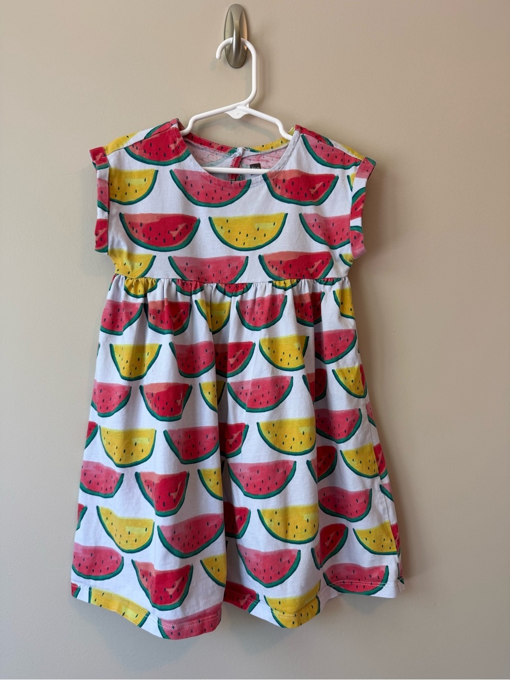 Tea Collection Watermelon Print Dress Size 4 | White Red Yellow | VGUC